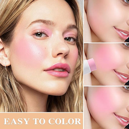 Cream Blush Stick with Brush and Makeup Sponge,Waterproof Multi Cream Makeup Stick,Lightweight,Long-lasting,2 in 1 Multi Blush for Cheeks & Lip Tint & Eyeshadow E