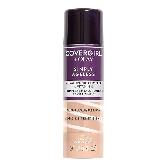 COVERGIRL+OLAY Simply Ageless Instant Wrinkle-Defying Foundation 210 Classic Ivory 0.44 Fl Oz & Simply Ageless 3-in-1 Liquid Foundation Classic Ivory