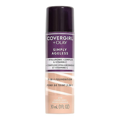 COVERGIRL+OLAY Simply Ageless Instant Wrinkle-Defying Foundation 210 Classic Ivory 0.44 Fl Oz & Simply Ageless 3-in-1 Liquid Foundation Classic Ivory