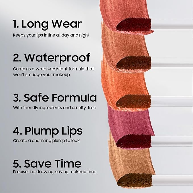 Lip Stain Peel Off, Lip Liner Long-Lasting & Waterproof, Transfer Proof & Plumping, Moisturizing Non-Stick Cup Matte Finish, Nude Color