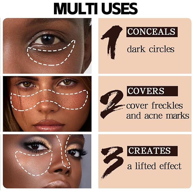 4pcs Liquid Concealer Stick,Full Coverage，4 Colors Corrector Foundation,Long Wear Under Eye Concealer Stick for Dark Circles,Blemishes,Acne,Freckles