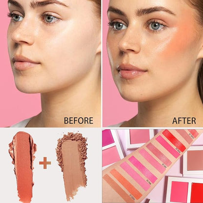 Coral Blush Cream Duo for Cheeks, Highly Pigmented Dewy Finish, Natural Looking, Peach Face Flushed Blusher with Mirror, Long Lasting Glowy Sunset Orange, Vegan Talc Free (07#)