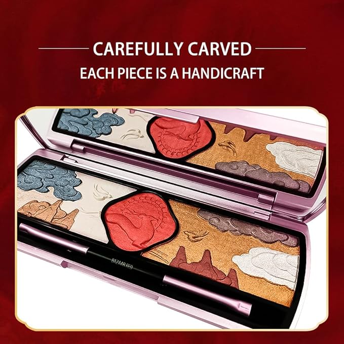 Xaena Carved Flower Pattern Eyeshadow Palette - Colorful Eye Makeup in 9 Shades with Eyeshadow Brush and Mirror - Embossed Palette for Creative Looks