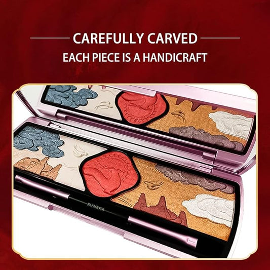 Xaena Carved Flower Pattern Eyeshadow Palette - Colorful Eye Makeup in 9 Shades with Eyeshadow Brush and Mirror - Embossed Palette for Creative Looks
