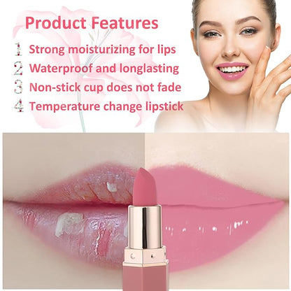 1 Pack Crystal Flower Jelly Lipstick,Magic Color Changing Lipstick,PH Clear Temperature Color Changing Lip Gloss,Lip Balm,Long Lasting Nourishing Moisturizing Lip Stick Set H02