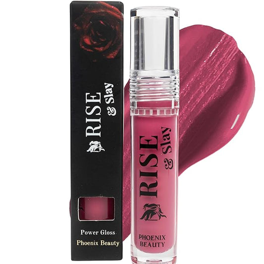 Rise & Slay Power Gloss – High-Pigment Hydrating Gloss Lipstick with Hyaluronic Acid, Jojoba & Castor Oil, Vit-E, Non-Sticky Vibrant Shine, Mauve Pink Summer Lips (Flirtini, 4.5 ml)