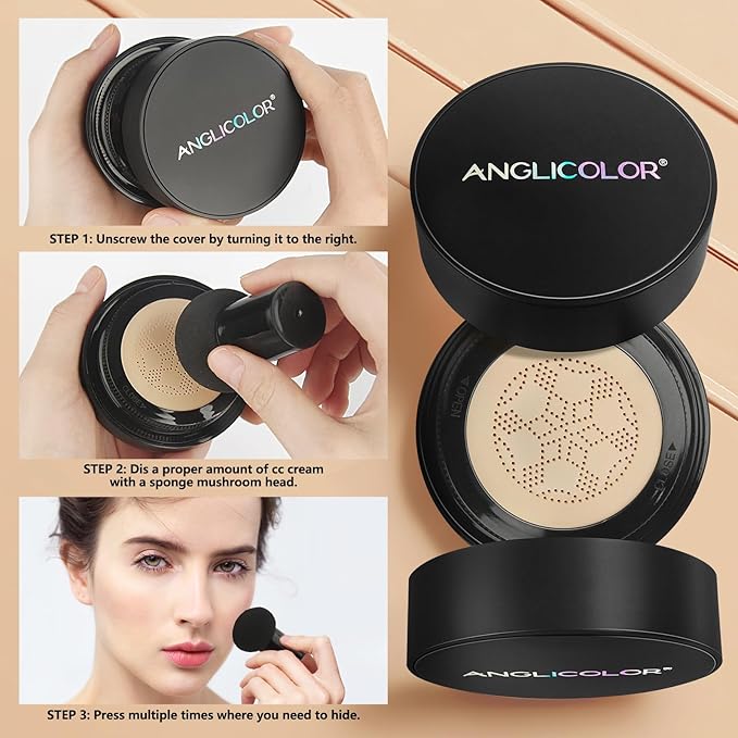 Mushroom Head Air Cushion CC Cream Full Coverage,Face Makeup Cushion Foundation Long Lasting,BB Cream Even Skin Tone for Oily & Combination Types (#01 Porcelain)