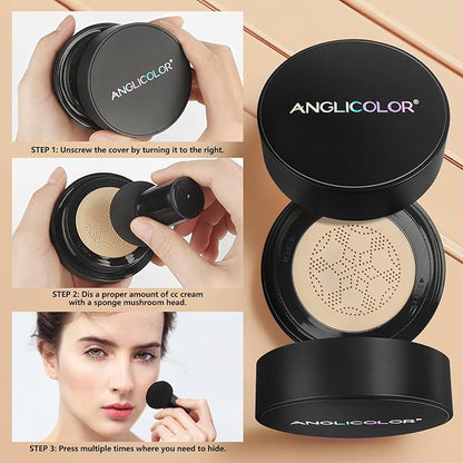 Mushroom Head Air Cushion CC Cream Full Coverage,Face Makeup Cushion Foundation Long Lasting,BB Cream Even Skin Tone for Oily & Combination Types (#04 Buff Beige)