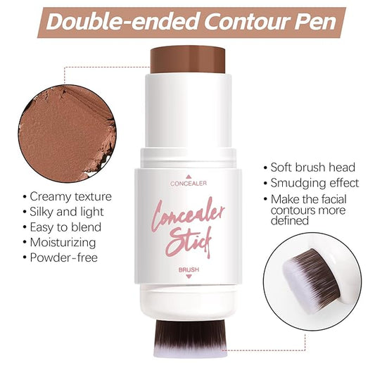 Dual-Ended Contour Stick, Matte Face Shaping & Highlighter Stick, Waterproof Bronzer Pen, Non-greasy, Create a Lightweight Finishing Makeup