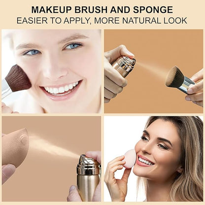AirBrush Foundation Spray, Liquid Foundation Makeup Set, Full-Coverage Foundation Mist for Color Correcting,Concealer, Flawless Look, Matte Finish,Include Brush and Sponge,2.28oz (#2 Natural)