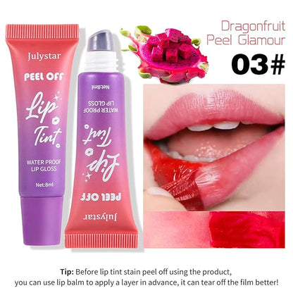 Peel Off Lip Stain Lip Tint 6 Colors, Fruity lip stain peel off, Tattoo Magic Color Lip Gloss Sets, Lip Oil for Women Colorful Glossy Lipstick Waterproof Long Lasting Make up Gift Set
