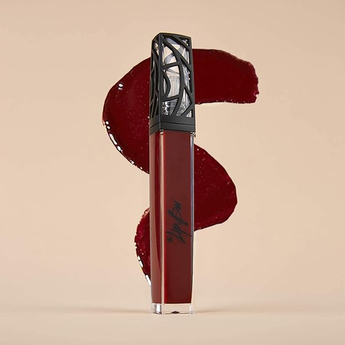 The Lip Bar Vegan Non-Sticky Lip Gloss, with Hydrating Shea Butter for a Lightweight, High Shine Finish, Vixen - Deep Red Opaque