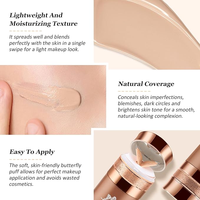 Boobeen Air Cushion BB Cream, Lightweight Moisturizing Foundation Face Makeup, Natural Matte Concealer for Dewy Finish, Conceal & Brighten Nude Base Primer Cream to Even Skin Tone, Long Lasting