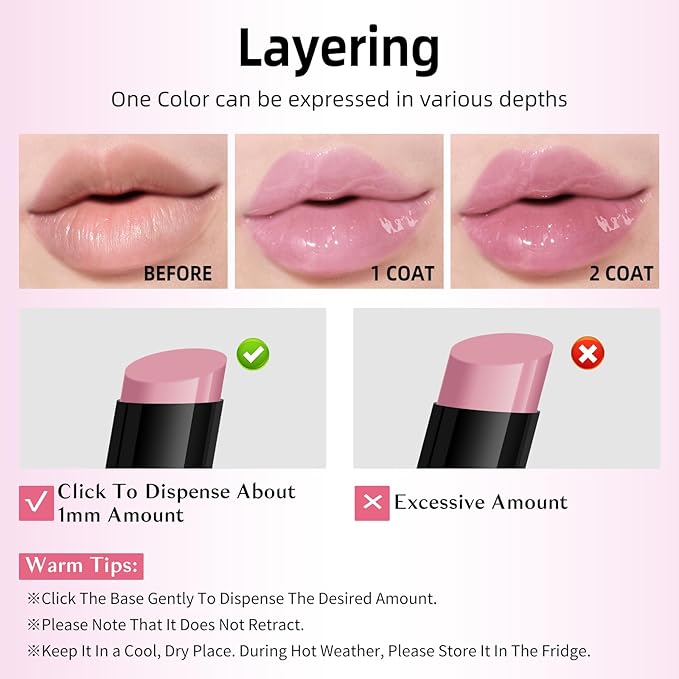 KIMUSE Lip Plumper, Hydrating Korean Lip Gloss, Click Tinted Lip Balm Solid Lipstick for Plumps & Moisturizes, Long-wearing All-in-one Lip Plumping, Gloss, Balm