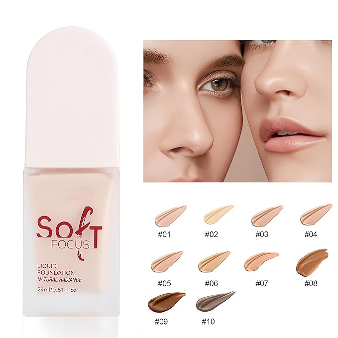 Full Coverage Foundation 10 Colors Natural Lightweight Smooth Creamy Foundation Long-lasting Longwear Matte Oil-Control Foundation (Color 10)