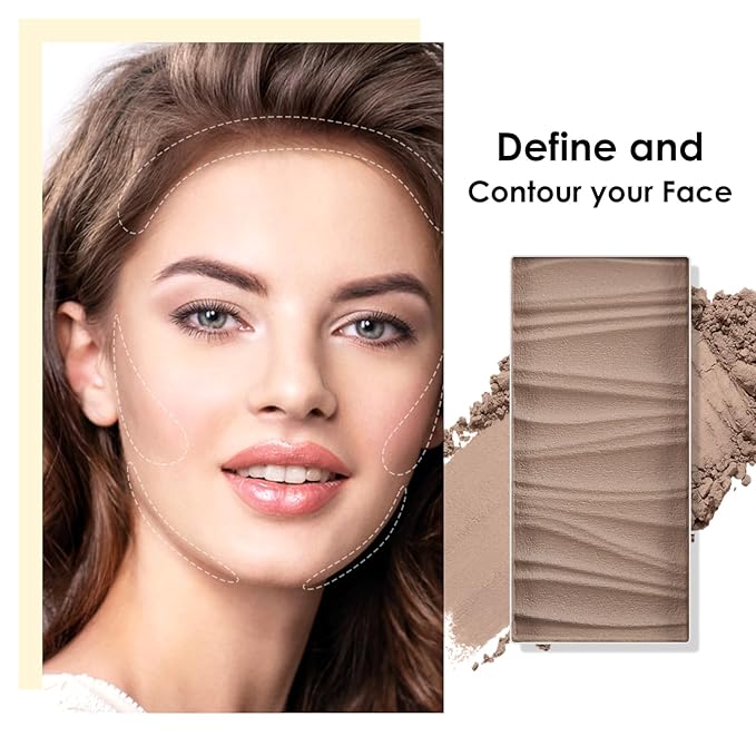 Boobeen Face Bronzer Highlighter Contour Powder Palette, Multi-use Contour Makeup Easy to Blend Face Shaping Contouring Matte Bronzer Powder Long Lasting