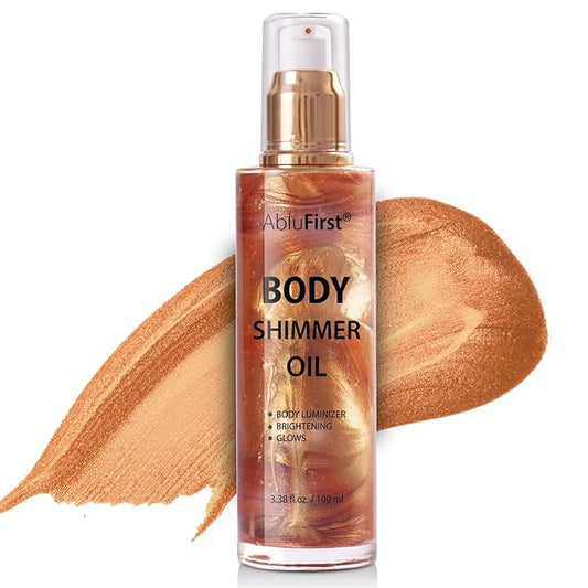 Shimmer Body Oil 100ml Face Glitter Summer Body Moisturizing Light Shimmering Glow Non-Sticky Party Body Luminizer and Illuminator Smooth (3.38 Fl Oz Pack of 1, Bronze Gold)