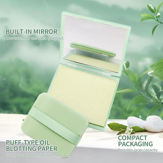 Erinde Oil Blotting Sheets for Face with Mirror and Puff, 300 Sheets Oil Blotting Paper for Oily Skin, Face Oil Absorbing Sheet, Natural Oil Control Film, Absorb Excess Oil, Makeup Friendly
