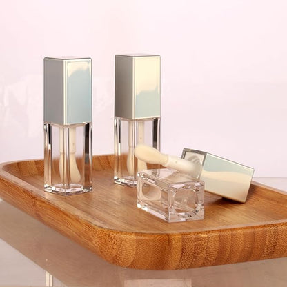 COSIDEA 24pcs 5ml Empty square Holigraphic silver lipgloss tubes bulk wholesale with big wand lipgloss containers large doe foot tube