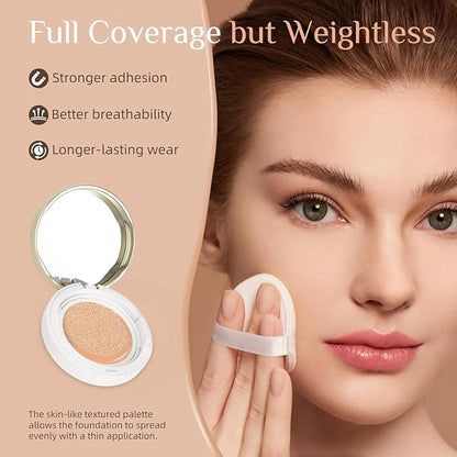 Cushion Foundation Makeup, Buildable Coverage Moisturizing Nourishing Breathable Poreless Oil-Control Lightweight, Skin fit, Natural Flawless Matte Finish