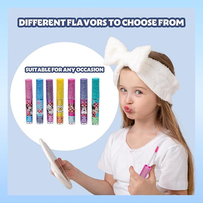 Disney Minnie Mouse 7 Piece Plant Based Lip Gloss, Girls Party Favors, First Makeup Set for Girl, Perfect for Parties, Sleepovers, and Birthday Gifts, Ages 3+, by Townley Girl