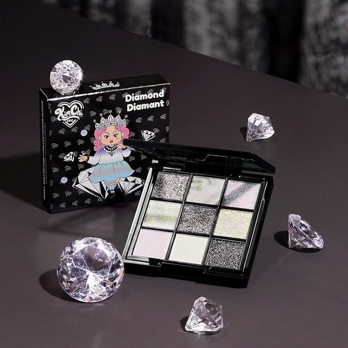 KimChi Chic Jewel Collection Eyeshadow Palette - Pigmented Blendable Matte & Glitter Shades, Long Lasting, Cruelty Free, Includes Jewel Stickers, Diamond