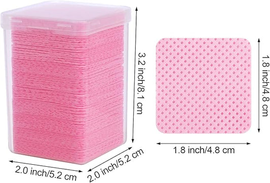 200 Pieces Nail Cotton Pads,1 Pull-Down Pump Dispenser Bottle, Super Absorbent Soft Non-Woven Eyelash Glue Wipes, Nail Polish dehumidifier for Eyelash Extension Products and Nail Oil Bottle (Pink)
