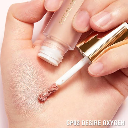 FOCALLURE Shimmer Liquid Highlighter, Smooth Cream Formula and Non-greasy Finish,Delivers a Natural Glow, Long Lasting Illuminator Highlighter Face Enhancing Makeup,Desire Oxygen