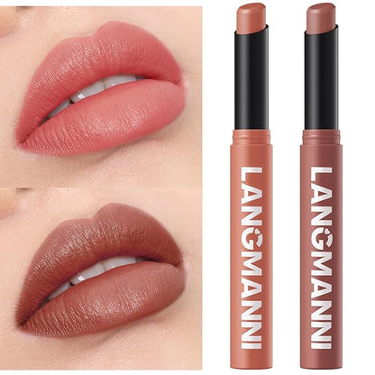 Jolilab 2 Pcs Velvet Matte Lipstick Nude Matte Soft Dark Color Stick Waterproof Long-Lasting Non-Stick Cup High Pigmented Lip Stick Lip Balm Beauty Cosmetics Gift for Girls（05#+06#