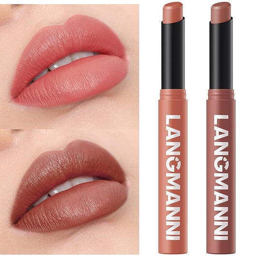 Jolilab 2 Pcs Velvet Matte Lipstick Nude Matte Soft Dark Color Stick Waterproof Long-Lasting Non-Stick Cup High Pigmented Lip Stick Lip Balm Beauty Cosmetics Gift for Girls（05#+06#