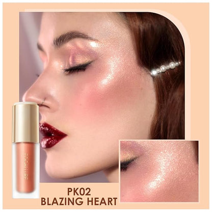 FOCALLURE Shimmer Liquid Highlighter, Smooth Cream Formula and Non-greasy Finish,Delivers a Natural Glow, Long Lasting Illuminator Highlighter Face Enhancing Makeup,Blazing Heart