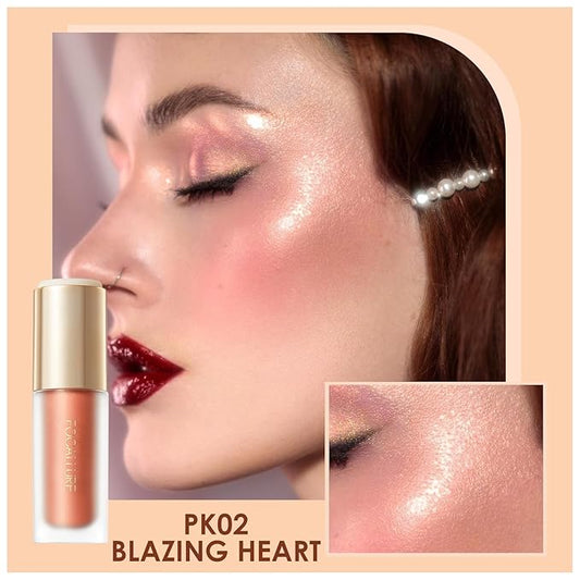 FOCALLURE Shimmer Liquid Highlighter, Smooth Cream Formula and Non-greasy Finish,Delivers a Natural Glow, Long Lasting Illuminator Highlighter Face Enhancing Makeup,Blazing Heart