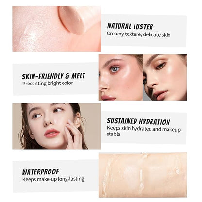 2 Colors Clear Highlighter Stick, Dewy Radiance Balm for Glass Skin, Hydrating Reflective Natural Shimmer Illuminator Stick, Multi-Use Lightweight Creamy Face Highlighter Clean Makeup
