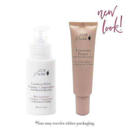 100% PURE Luminous Face Primer Illuminating Makeup Base & Moisturizer with Anti-Aging Antioxidants - Glowy Long-Lasting & Pore Diminishing Cosmetics Prep, Flawless Soothing Hydration - 1 oz
