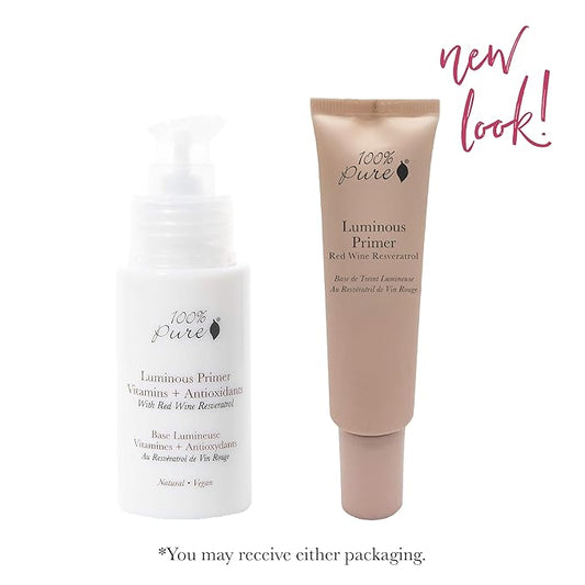 100% PURE Luminous Face Primer Illuminating Makeup Base & Moisturizer with Anti-Aging Antioxidants - Glowy Long-Lasting & Pore Diminishing Cosmetics Prep, Flawless Soothing Hydration - 1 oz