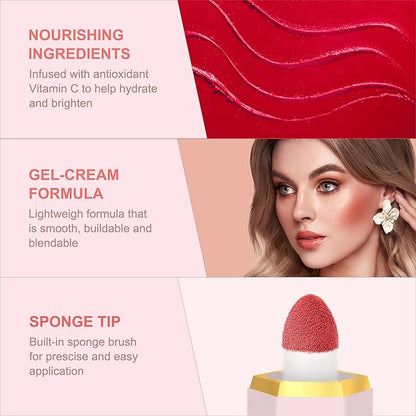 Liquid Blush Makeup,Soft Cream Blush for Cheeks, High-pigmented, Long-Wearing, Waterproof, Natural Glossy, Skin Tint Blush Stick Face Makeup for Women and Girls(float on)