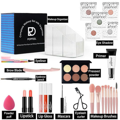 All in One Makeup Kit for Women Full Kit Girls Makeup Gift Sets Xmas Essential Bundle Include Eyeshadow Palette Lipstick Blush Concealer Eyeliner Mascara Foundation Brush Eyebrow Pencil