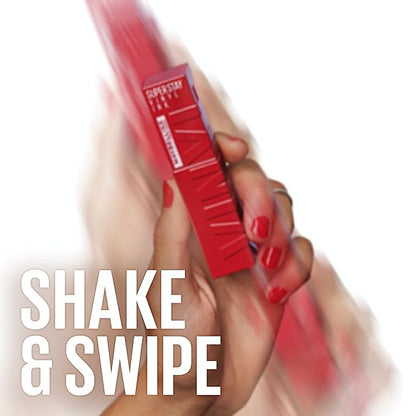Maybelline Super Stay Vinyl Ink Longwear No-Budge Liquid Lipcolor Makeup, Highly Pigmented Color and Instant Shine, Red-Hot, Fire Engine Red Lipstick, 0.14 fl oz, 1 Count