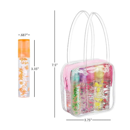 Expressions 10pc Roll On Lip Gloss Set with Carrying Case, 10-Pack Glossy Lip Makeup - Assorted Fruity Flavors, Non Toxic, Kid Friendly, Party Gift, Best Friends