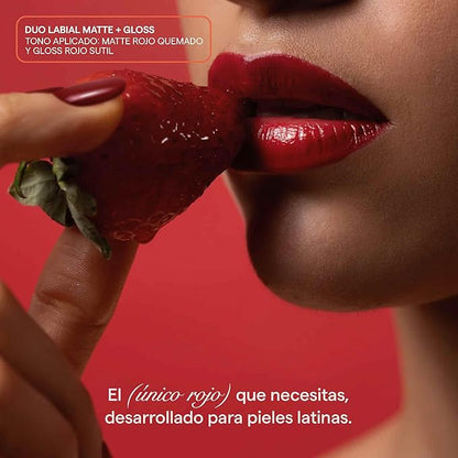 SARELLY CREATIVO LAB | Duo Telenovela Lips Matte & Gloss Lip Kit | Red Lipstick + Non-Sticky Gloss | Vegan Leather Case