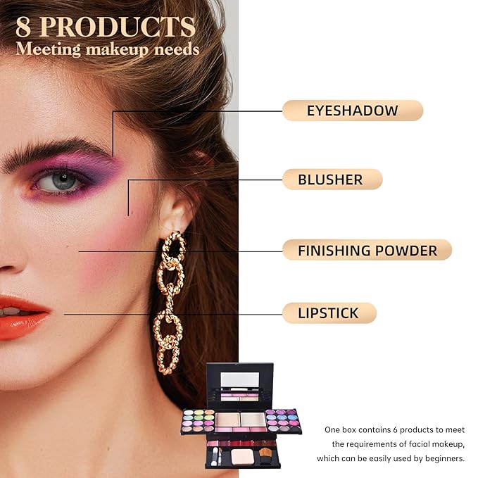 LAMUSELAND Professional All in One Makeup Kit, Travel Makeup Palette Gift Set for Women Full Kit, including Eyeshadow, Blush, Powder, Lipstick (6)
