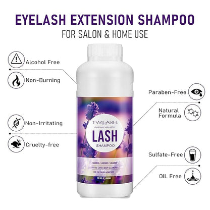 600ml Lash Shampoo Bulk, Eyelash Cleanser for Extensions, Safe Makeup Remover, Non-irritating or Burning Formula Eyelid Foaming Cleanser Best for Professional Salon and Home Use (Lavender)