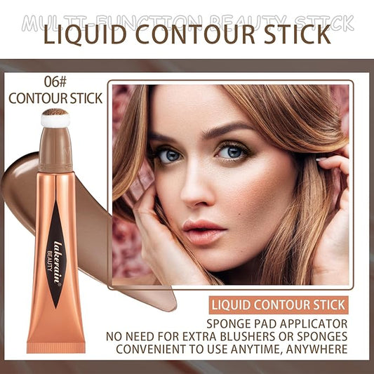Contour Beauty Wand, Soft Liquid Contour Stick with Cushion Applicator, Silky Cream Contour Stick Natural Matte Finish, Face Contour Makeup for Women, Lightweight Breathable (06# Contour Stick)