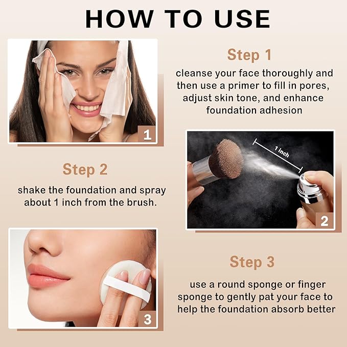 Airbrush Foundation with Primer,Silk Flawless Airbrush Makeup,Buildable Coverage with Anti-aging Formula,Moisturizing Foundation Makeup (02 Beige)