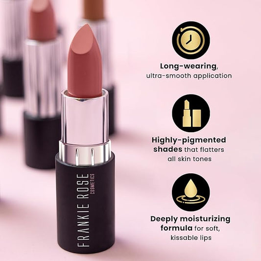 Frankie Rose Long Lasting Lipstick for Women | Smudge Proof Lipstick Enriched with Jojoba Oil | Buildable Lip Colors, Suitable For All Skin Tones | Cruelty-Free Lip Makeup | Exposed