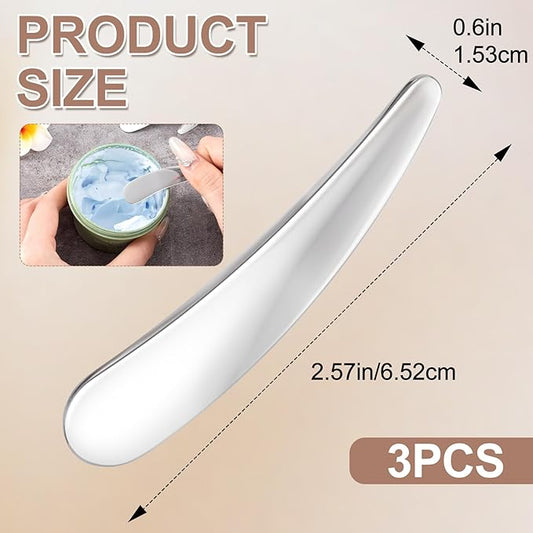 3 PCS Mini Makeup Spatula, Reusable Metal Facial Cosmetic Spatula, Skincare Cream Applicator Spoon, Facial Mask Scoop Beauty Tools for Eye Cream Mixing, Sampling - Silver