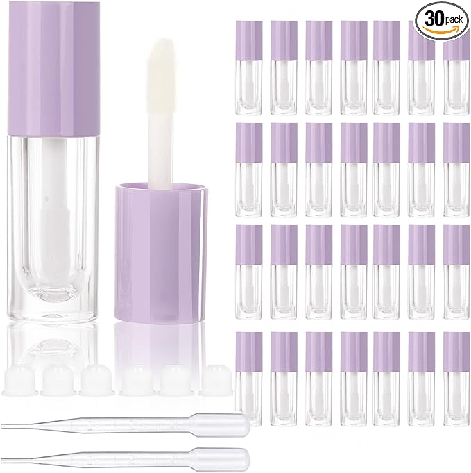 COSIDEA 30pcs Pruple Empty 6ml 0.2oz Lip Gloss Tubes with Big Doe Foot Wand，Round Lipgloss Containers，Concealer Tube Cosmetic Packing Container Bulk Wholesale