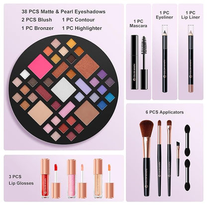 Color Nymph Starter Makeup Kits for Teens Girls With Reusable Case, Beginner Makeup Sets for Preteen, Birthday Valentines Day Makeup Gift Including 38-Colors Eyeshadows Lipglosses Brushes (Purple)