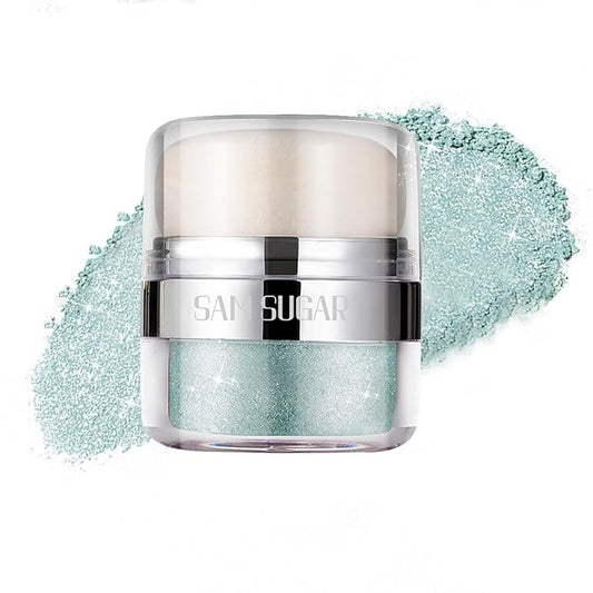 Body Shimmer Powder, Glitter Highlighter for Face, Liquid Highlighter Blush Body Glow Shimmer Powder Fairy Brightening Makeup Stick for Eyes, Hair (Cyan, 1.13 Oz)
