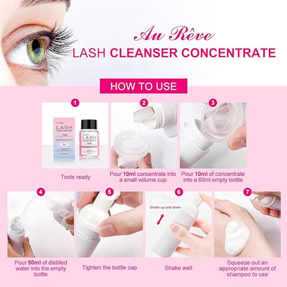 Lash Shampoo Concentrate 60ml Lash Cleanser Concentrate Add Hyaluronic Acid Perfect for Salon-Get, Can make 360ml eyelash cleaning shampoo，Rose